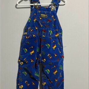 OshKosh B'gosh Blue Overalls with Fun Print AOP vtg